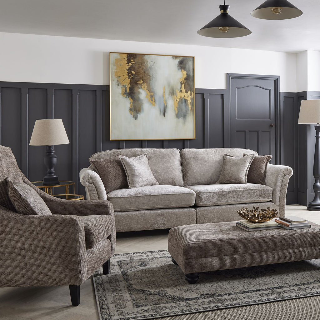 Living Room with table lamp with linen shades