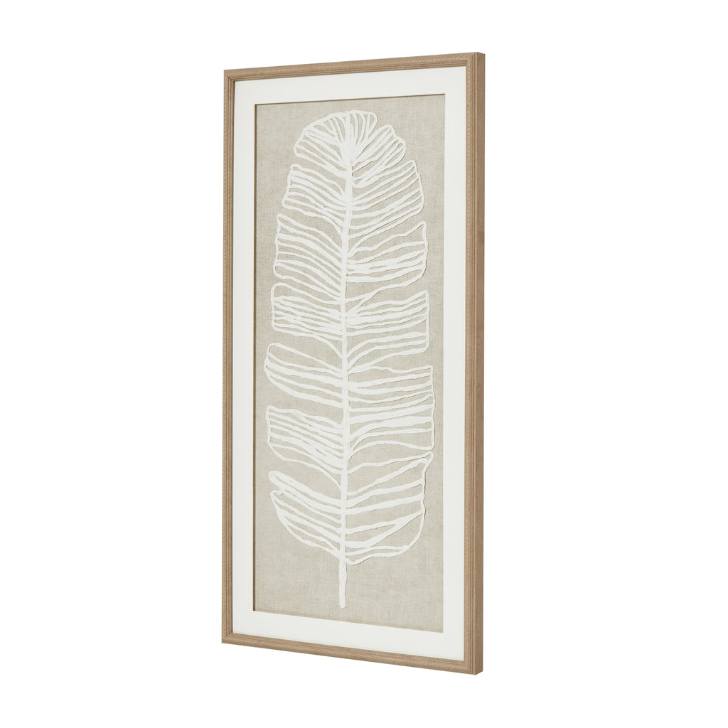 White Leaf Textured Wall Art In Beaded Frame