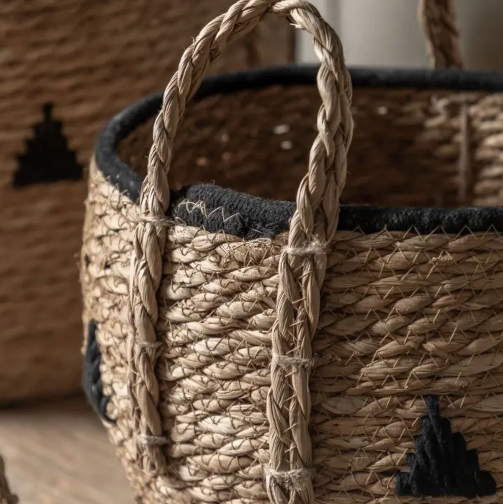 Black Geo Woven Basket Set