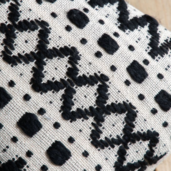 Close Up Cushion Black White Aztec Pattern