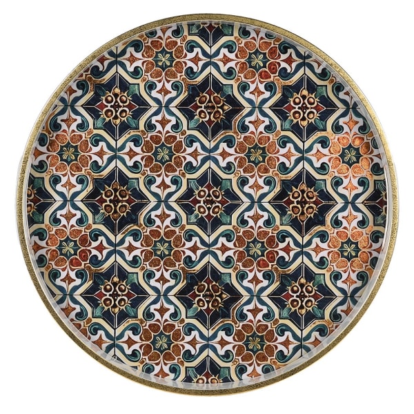 Moroccan Elegance Round Serving Tray – Navy & Rose Gold