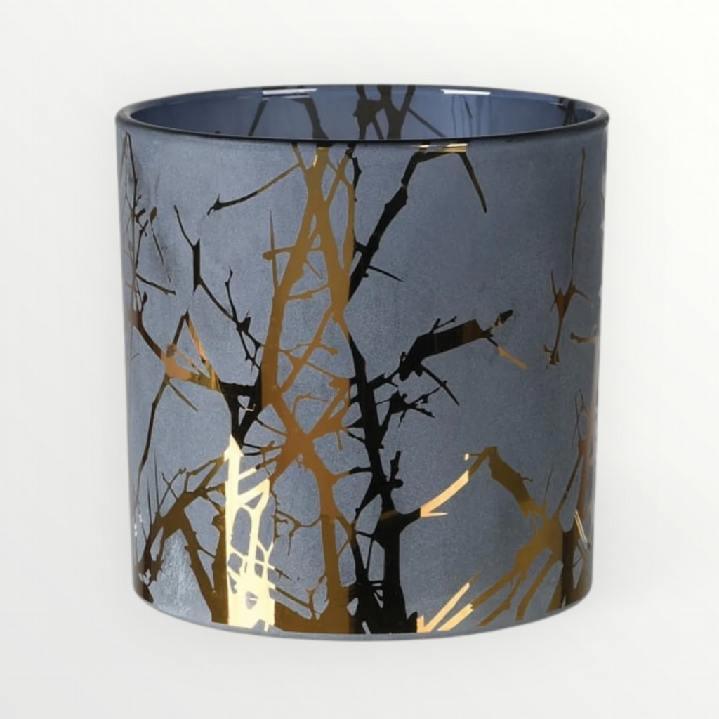 Frosted Candle Holder with Golden Twig Decoration