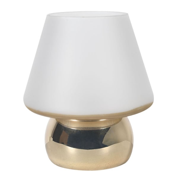 Gold and white candle holder hurricane in a mushroom shape