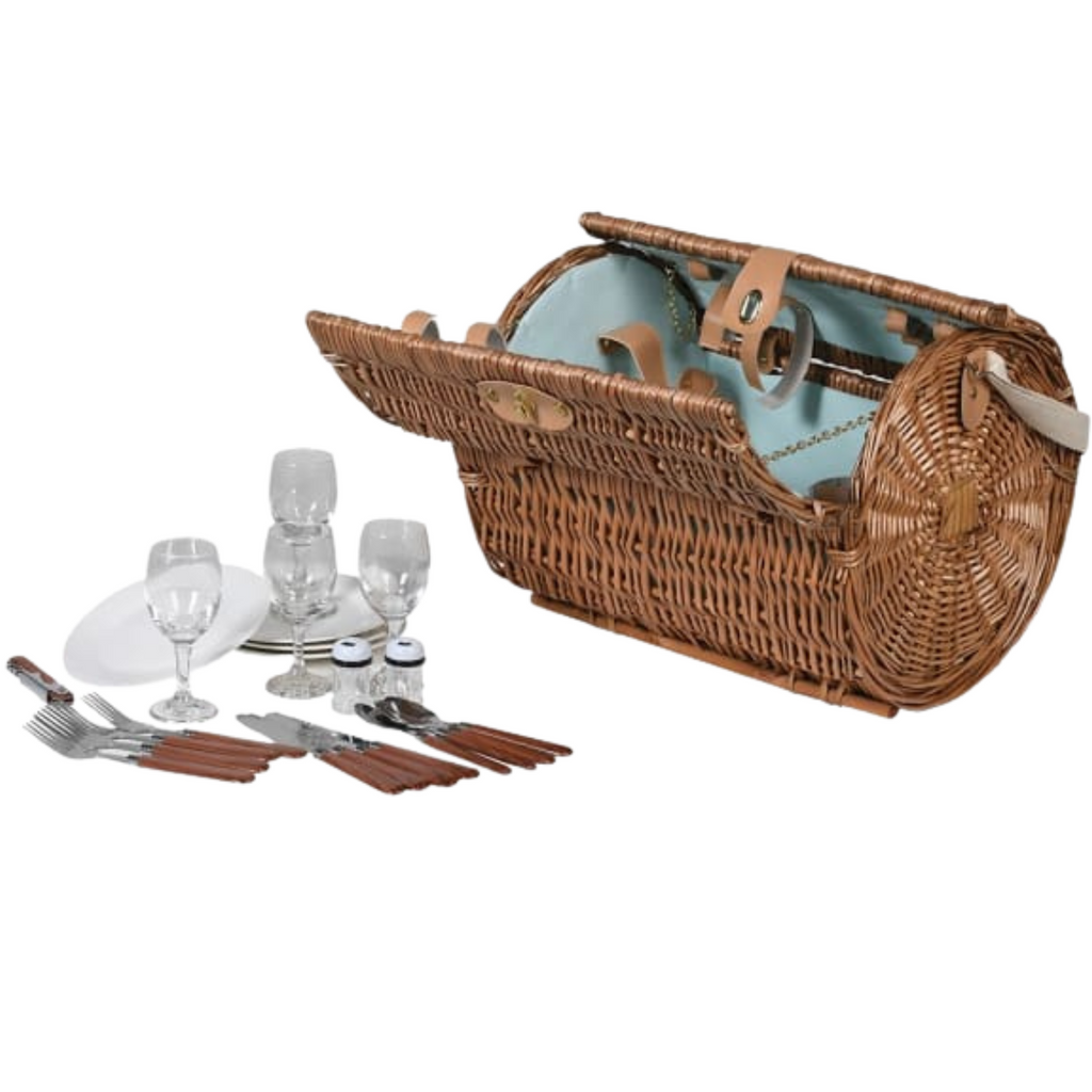 Luxury Round Wicker Picnic Basket for Four