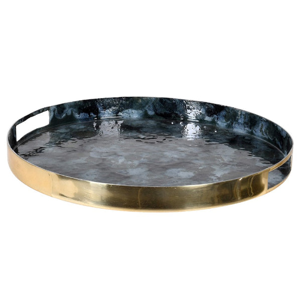 Luxury Blue &amp; Gold Round Serving Tray  Side view 