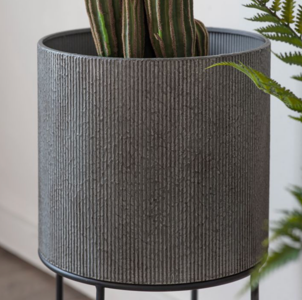 Nova Cylindrical Metal Planter Set of 2 in Charcoal Grey