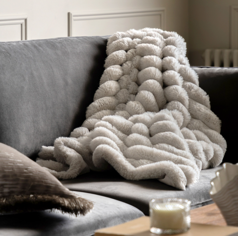 Luxe Cascade Faux Fur Throw in Natural