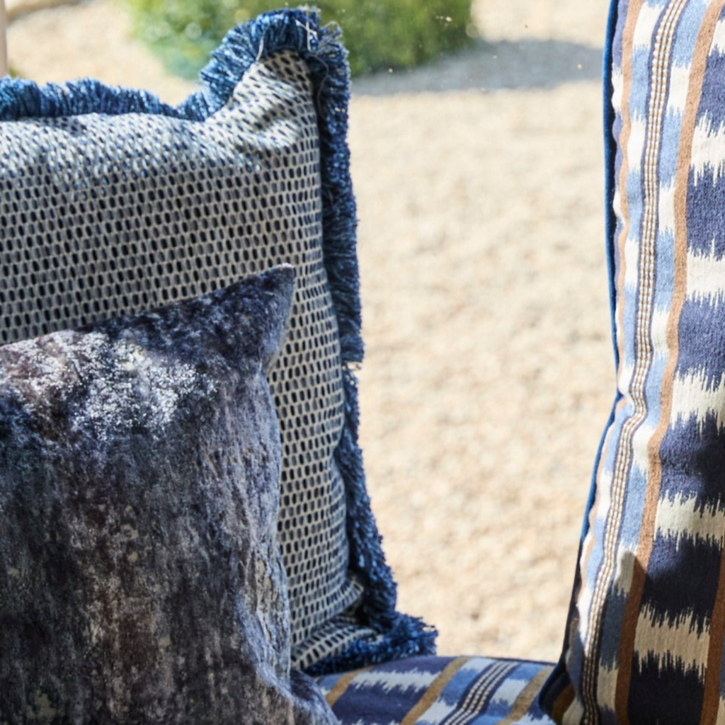 Close up of Blue JACQUARD CUSHION