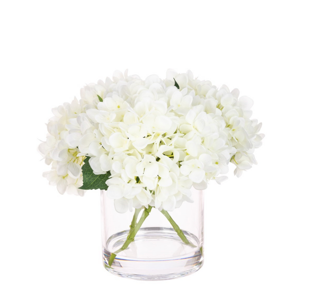 Faux Hydrangea Arrangement in Cylinder Vase