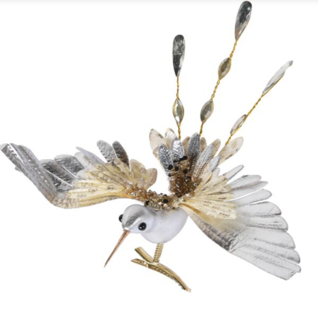 Champagne hummingbird bird jewelled with clip Christmas Decoration